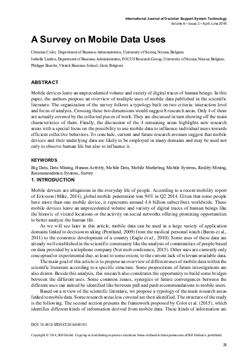 (PDF) A Survey on Mobile Data Uses