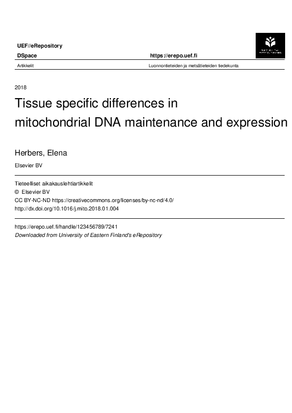 (PDF) Tissue-specific differences in mitochondrial DNA content in type ...