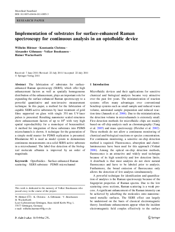(PDF) Implementation of substrates for surface-enhanced Raman ...