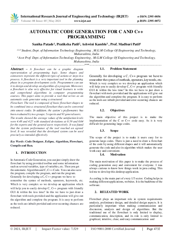 (PDF) IRJET- AUTOMATIC CODE GENERATION FOR C AND C++ PROGRAMMING