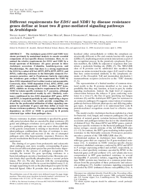 (PDF) Different requirements for EDS1 and NDR1 by disease resistance ...