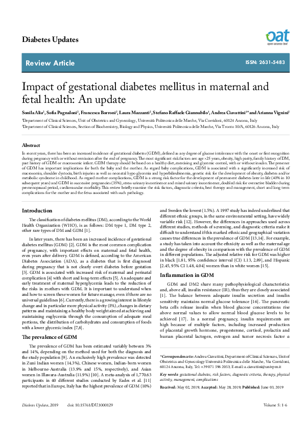 (PDF) Impact of gestational diabetes mellitus in maternal and fetal ...
