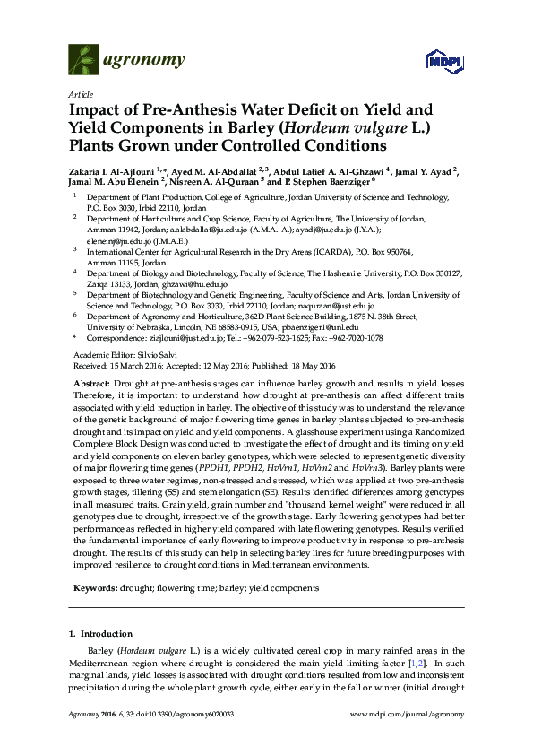 (PDF) Impact of Pre-Anthesis Water Deficit on Yield and Yield ...