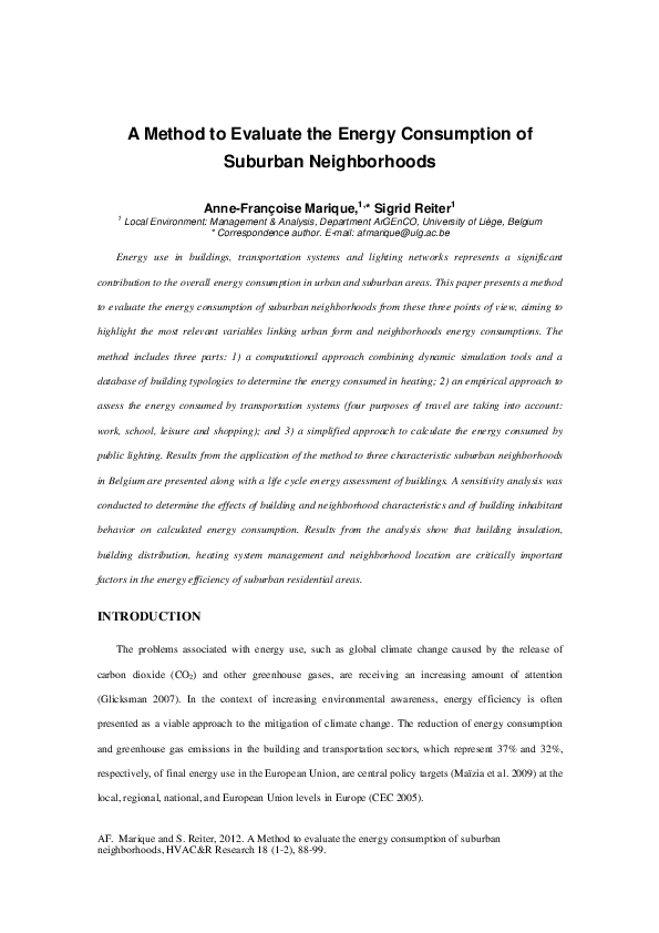 (PDF) A method to evaluate the energy consumption of suburban neighborhoods