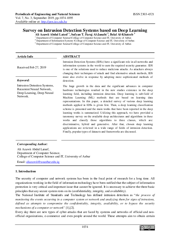 (PDF) Survey on intrusion detection systems based on deep learning