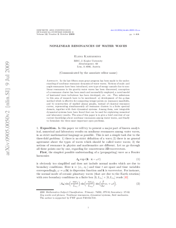 (PDF) Nonlinear resonances of water waves