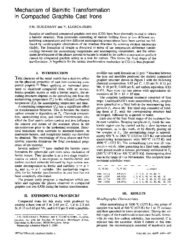 (PDF) Mechanism of bainitic transformation in compacted graphite cast irons