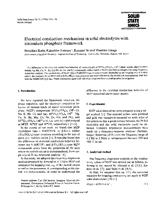 (PDF) Electrical conduction mechanism in solid electrolytes with ...