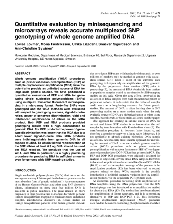 (PDF) Quantitative evaluation by minisequencing and microarrays reveals ...