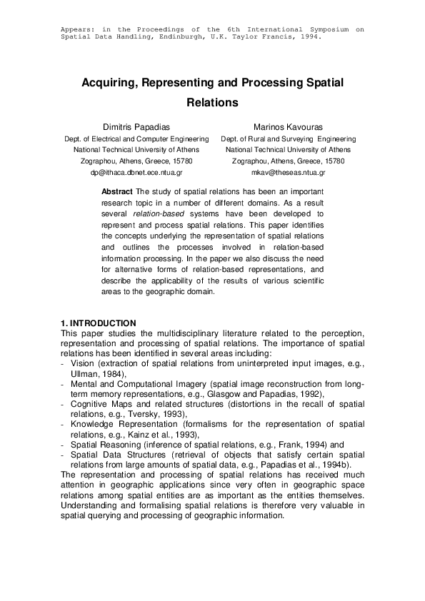 (PDF) Acquiring, representing and processing spatial relations