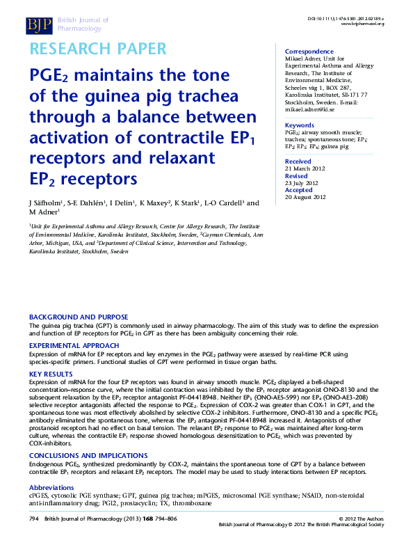 (PDF) PGE 2 maintains the tone of the guinea pig trachea through a ...