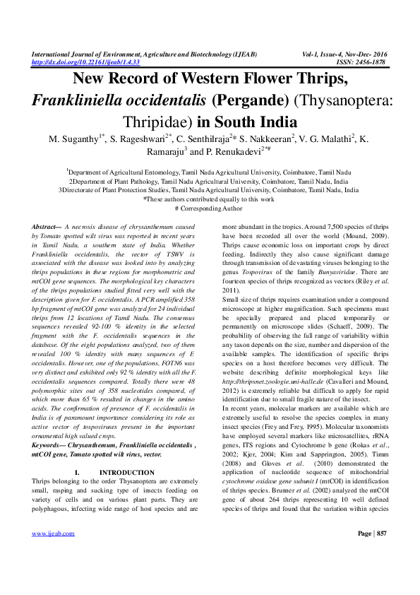 The Spread Of Western Flower Thrips Frankliniella Occidentalis Pergande ...