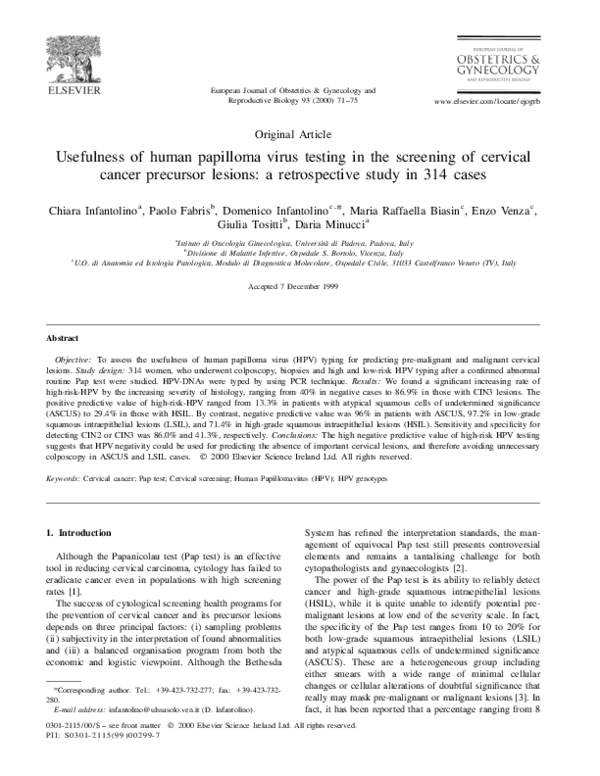 (PDF) Usefulness of human papilloma virus testing in the screening of ...