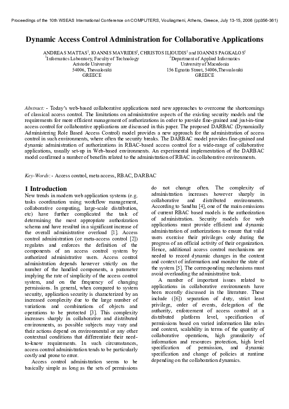 (PDF) Dynamic access control administration for collaborative applications