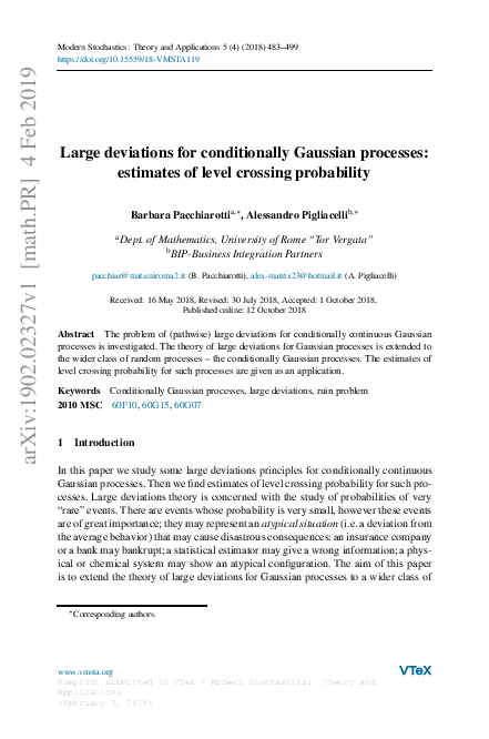 (PDF) Large deviations for conditionally Gaussian processes: estimates ...