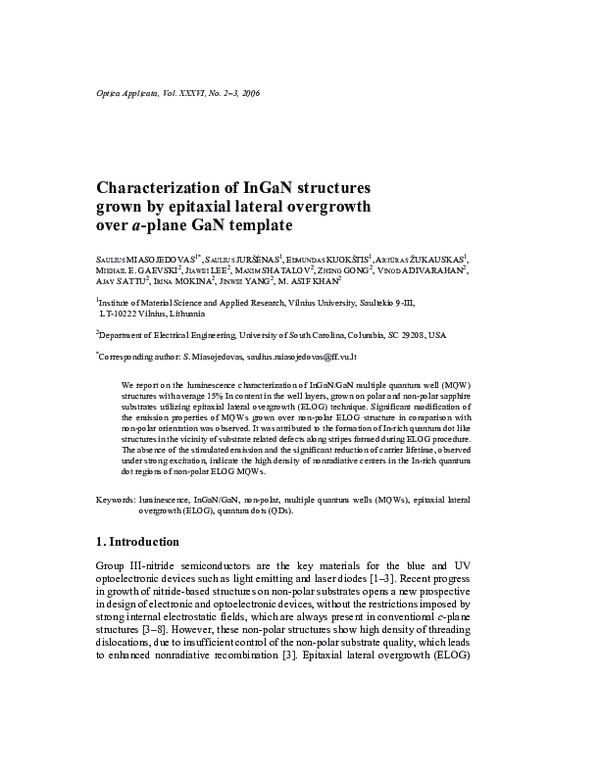 (PDF) Characterization of InGaN structures grown by epitaxial lateral ...