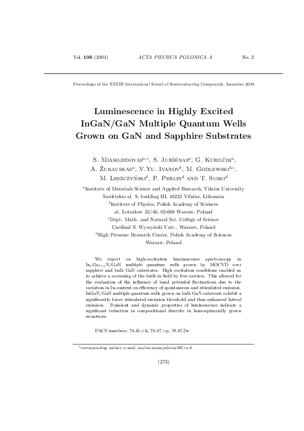 (PDF) Luminescence in Highly Excited InGaN/GaN Multiple Quantum Wells ...