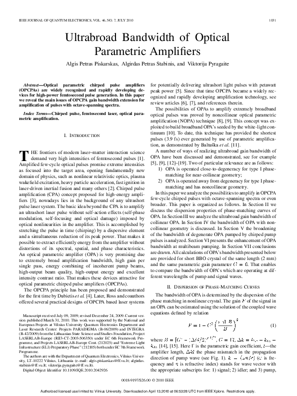 (PDF) Ultrabroad Bandwidth of Optical Parametric Amplifiers