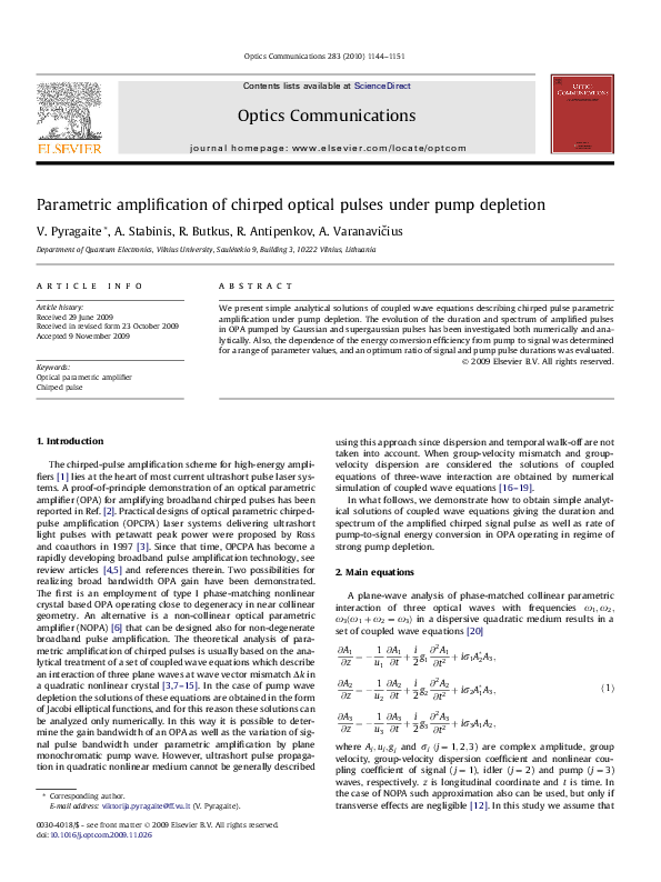 (PDF) Parametric amplification of chirped optical pulses under pump ...