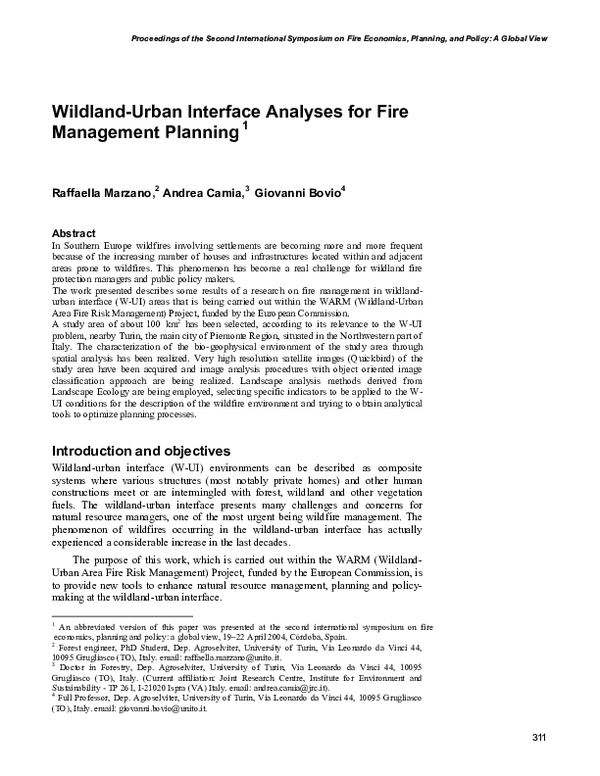 (PDF) Wildland-Urban Interface Analyses for Fire Management Planning 1