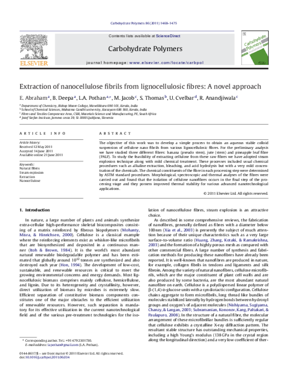 (PDF) Extraction of nanocellulose fibrils from lignocellulosic fibres ...