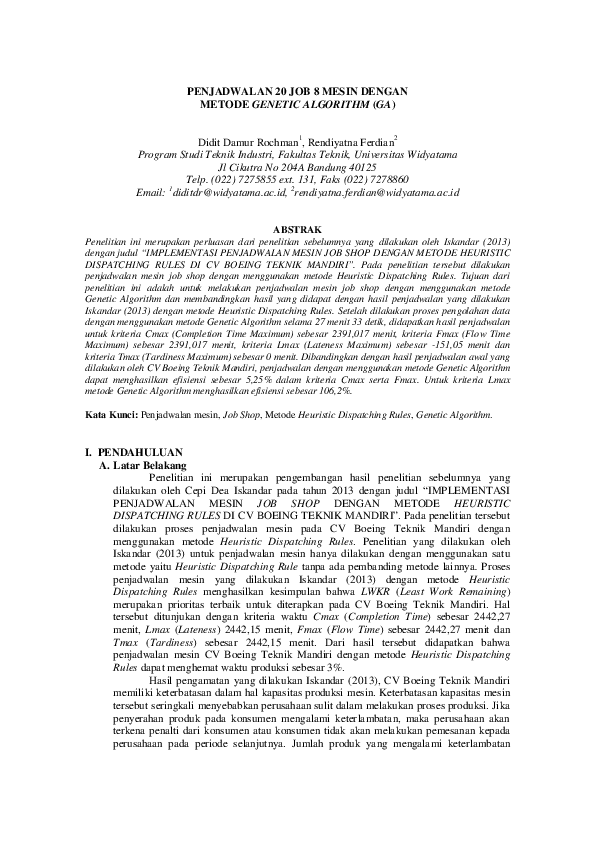 (PDF) Penjadwalan 20 Job 8 Mesin Dengan Metode Genetic Algorithm (Ga)