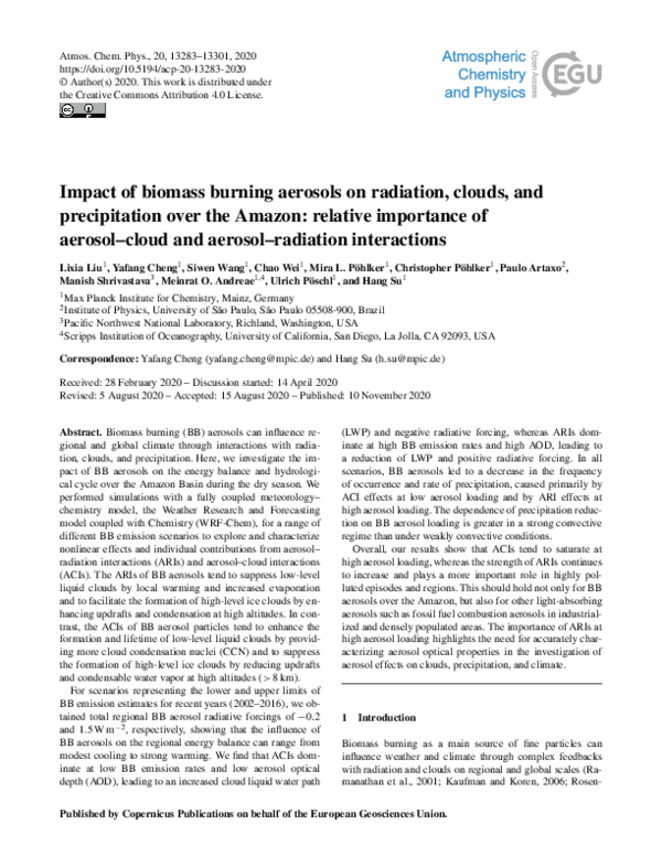 (PDF) Impact of biomass burning aerosols on radiation, clouds, and ...