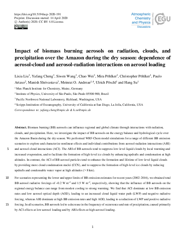 (PDF) Impact of biomass burning aerosols on radiation, clouds, and ...