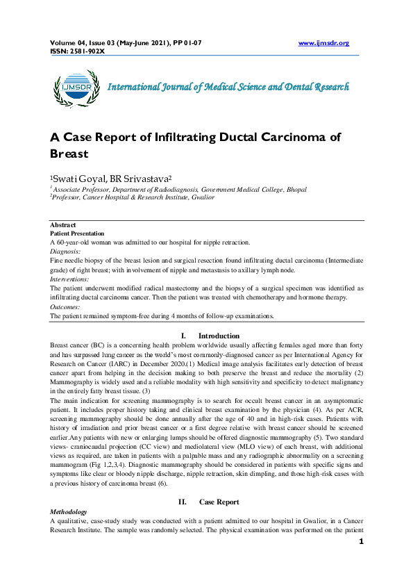 (PDF) A Case Report of Infiltrating Ductal Carcinoma of Breast