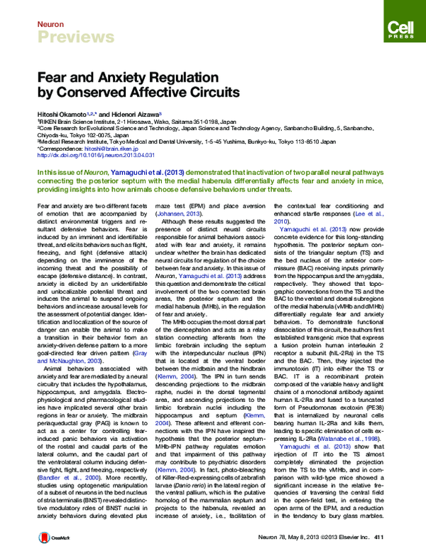 (PDF) Fear and Anxiety Regulation by Conserved Affective Circuits