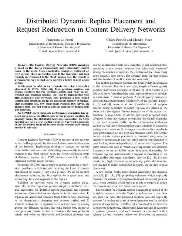 (PDF) Distributed Dynamic Replica Placement and Request Redirection in ...