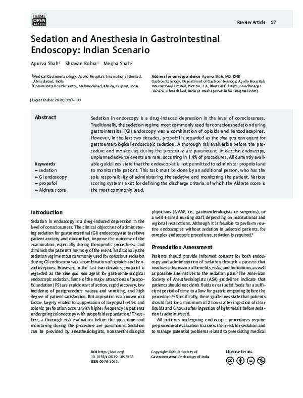 (PDF) Sedation and Anesthesia in Gastrointestinal Endoscopy: Indian ...