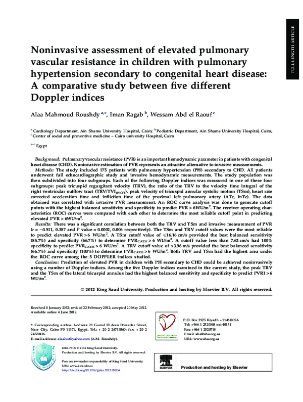 (PDF) Noninvasive assessment of elevated pulmonary vascular resistance ...