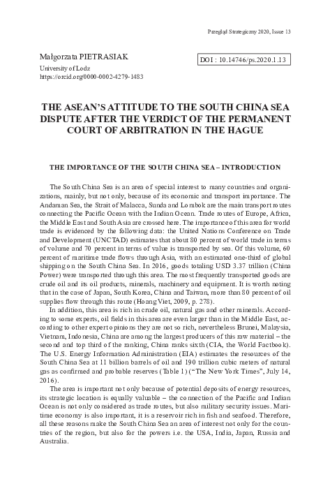 (PDF) The ASEAN’s Attitude to the South China Sea Dispute after the ...