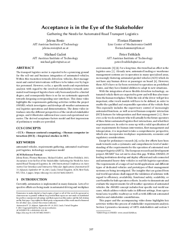 (PDF) Acceptance is in the Eye of the Stakeholder