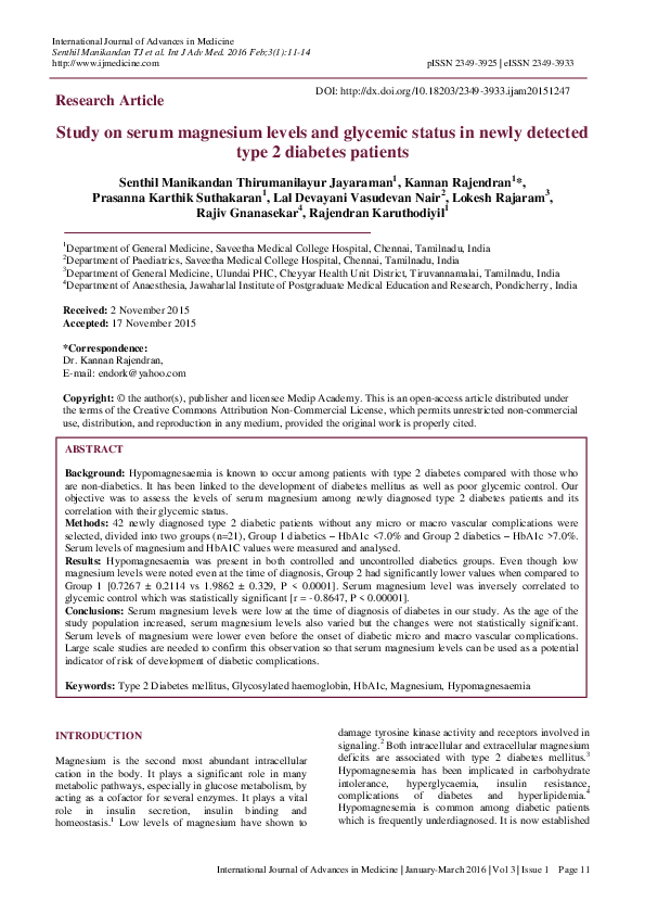 (PDF) Study on serum magnesium levels and glycemic status in newly ...