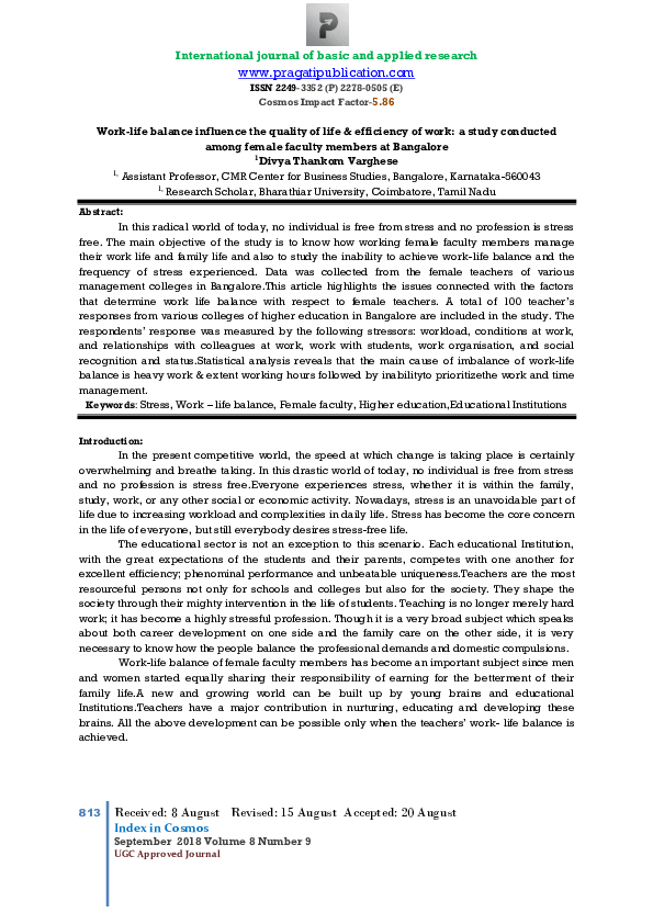 (PDF) Work-life balance influence the quality of life & efficiency of ...