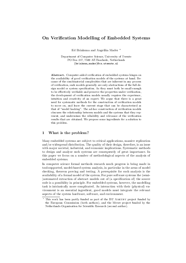 (PDF) On verification modelling of embedded systems
