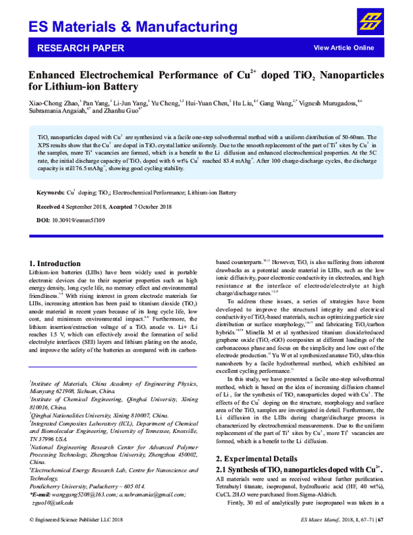 (PDF) Enhanced Electrochemical Performance of Cu2+ doped TiO2 ...