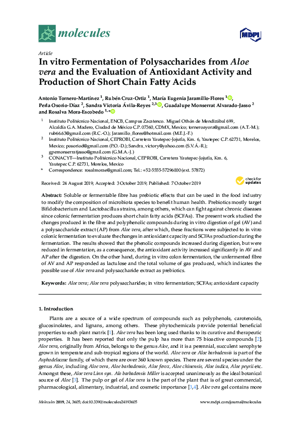 (PDF) In vitro Fermentation of Polysaccharides from Aloe vera and the ...