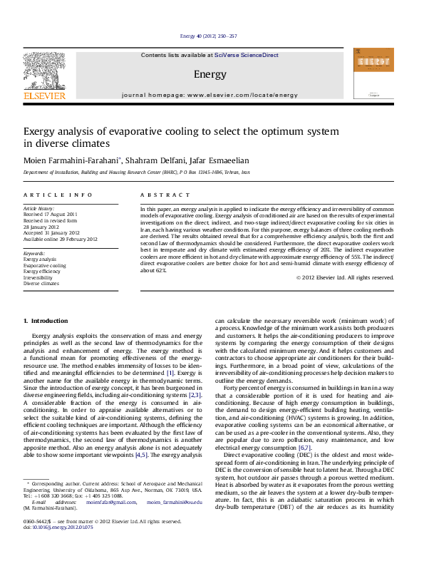 (PDF) Exergy analysis of evaporative cooling to select the optimum ...