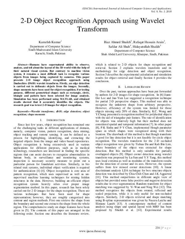 (PDF) 2-D Object Recognition Approach using Wavelet Transform