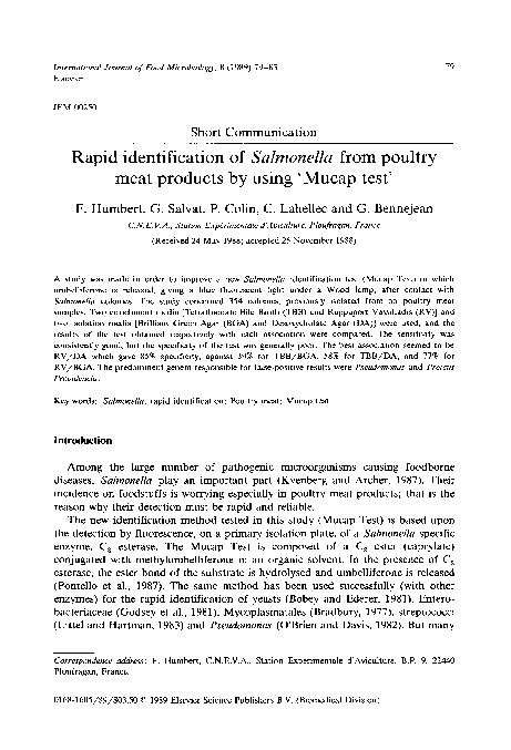 (PDF) Rapid identification of Salmonella from poultry meat products by ...