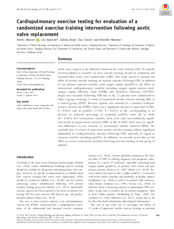 (PDF) Cardiopulmonary exercise testing for the evaluation of ...