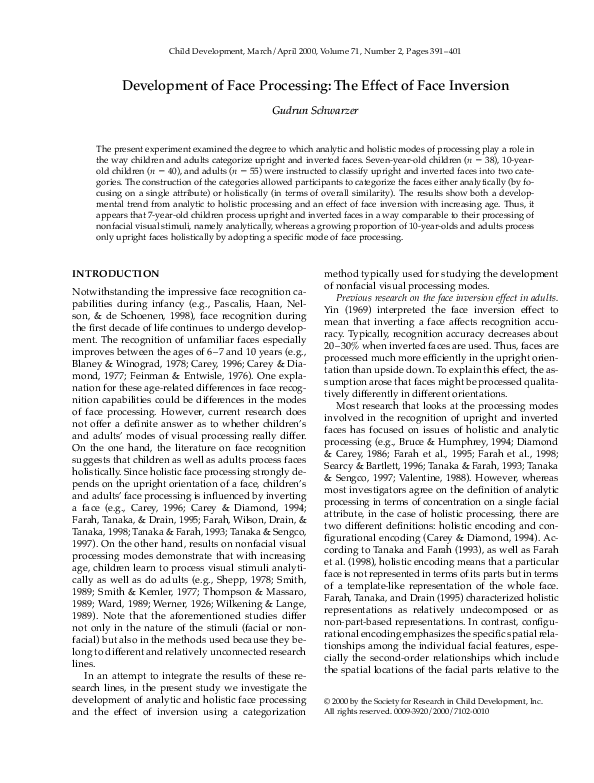(PDF) Development of Face Processing: The Effect of Face Inversion