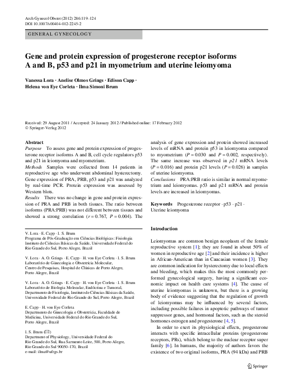 (PDF) Gene and protein expression of progesterone receptor isoforms A ...