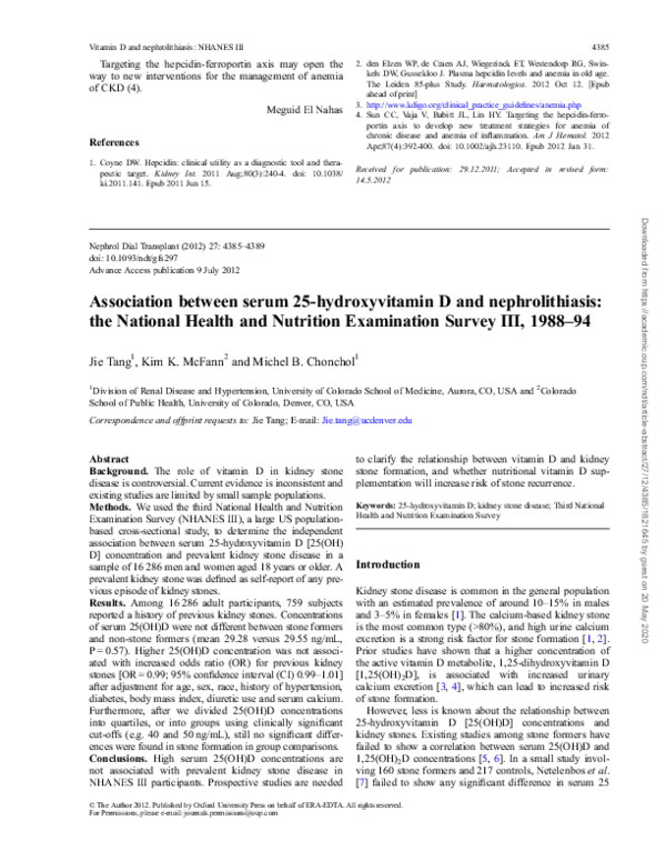 (PDF) Association between serum 25-hydroxyvitamin D and serum sex ...