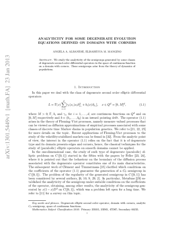 (PDF) Analyticity for some degenerate evolution equations defined on ...