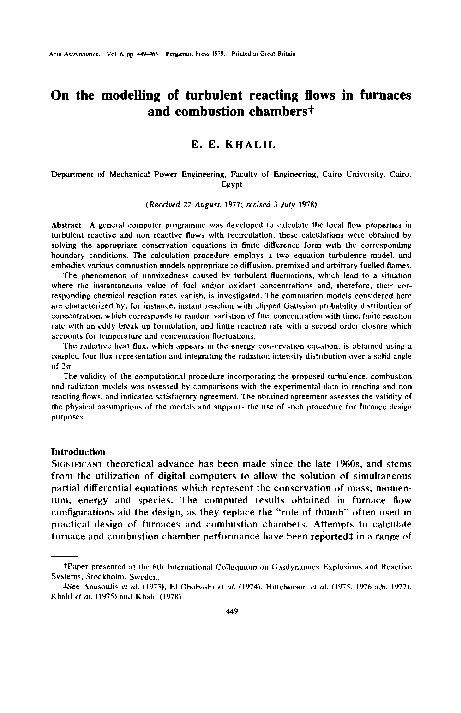 (PDF) On the modelling of turbulent reacting flows in furnaces and ...