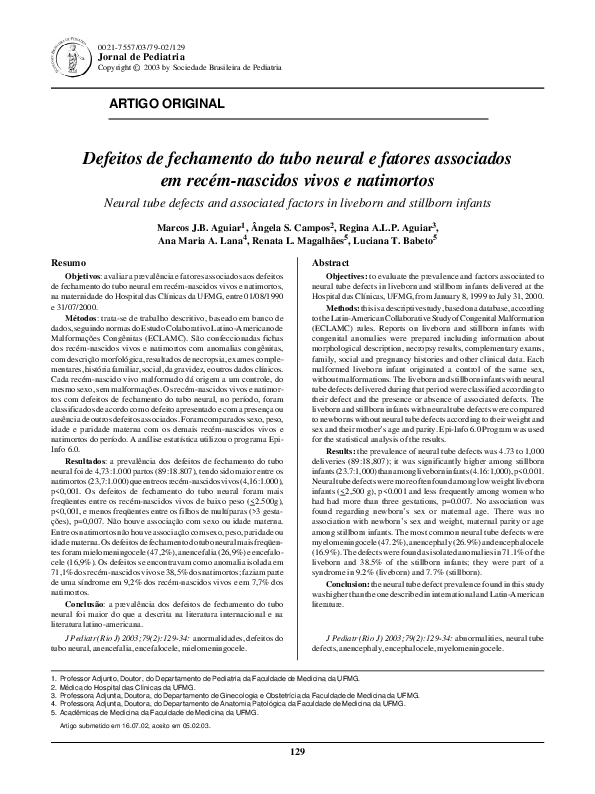 (PDF) Neural tube defects and associated factors in liveborn and ...